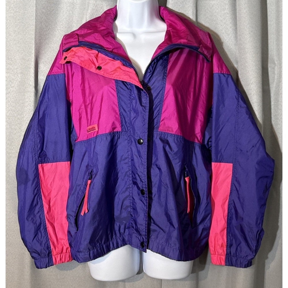 Vintage Columbia Intertrainer Jacket Womens M Pink Purple Neon Colorblock 80/90s